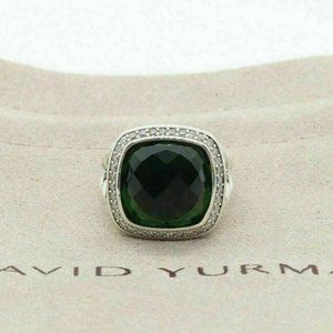 David Yurman Sterling Silver 14mm Albion Ring Prasiolite & Diamond 925